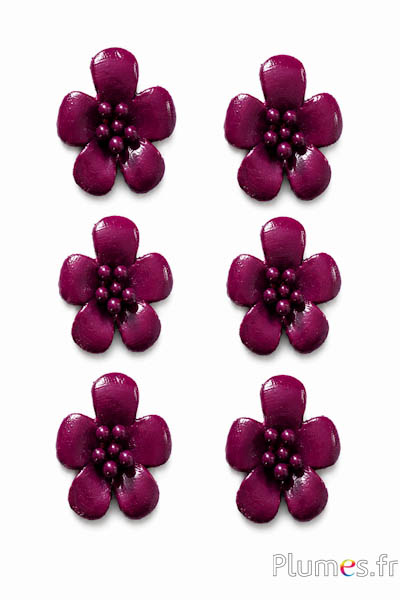 Leren bloem - Ø 2 cm - aubergine